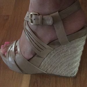 BCBG nude wedges